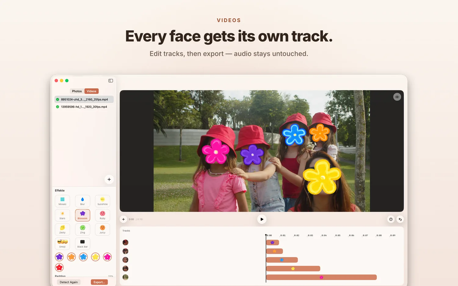 Redact on Mac: Every face gets its own track